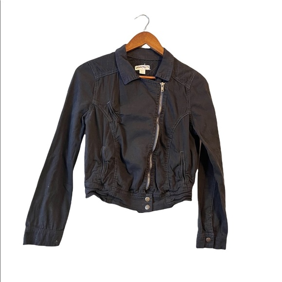 Cotton on black charcoal zip up moto jacket cropped long sleeve collared XL - Picture 1 of 7